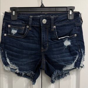 American Eagle Outfitters Dark Indigo Distressed Jean Shorts